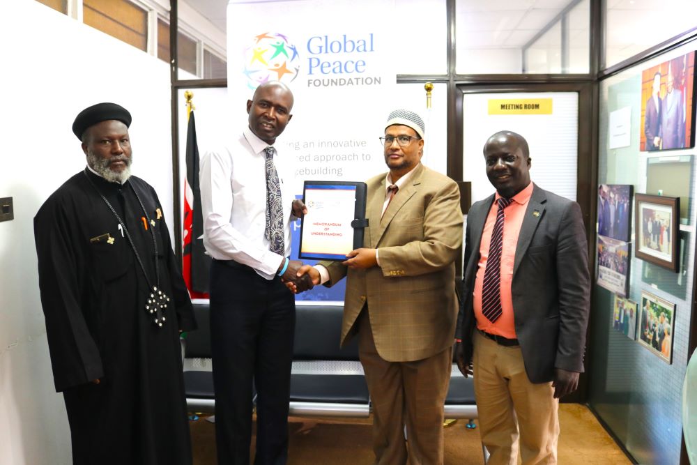 Global Peace Foundation Kenya and Inter-Religious Council of Kenya Partner for Sustainable Impact rev. fr. joseph mutie, chairman, interreligious council of kenya with the global peace foundation kenya team during the mou signing ceremony